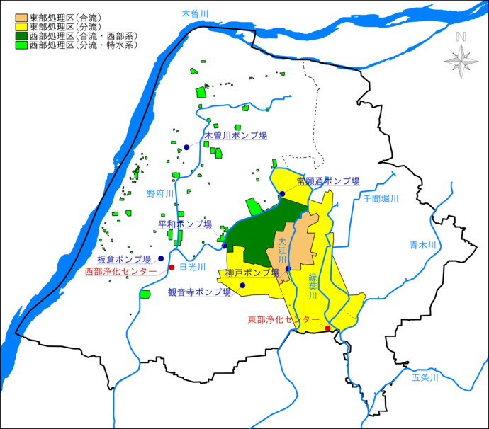 イラスト：主要下水道施設配置図