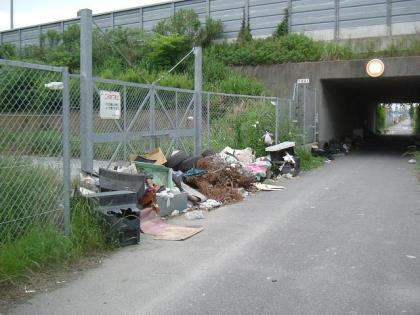 写真：道路にゴミが不法投棄されている様子