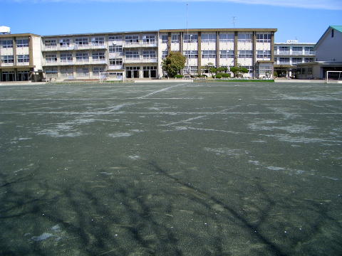 写真：神山小学校のグラウンド貯留部の全景