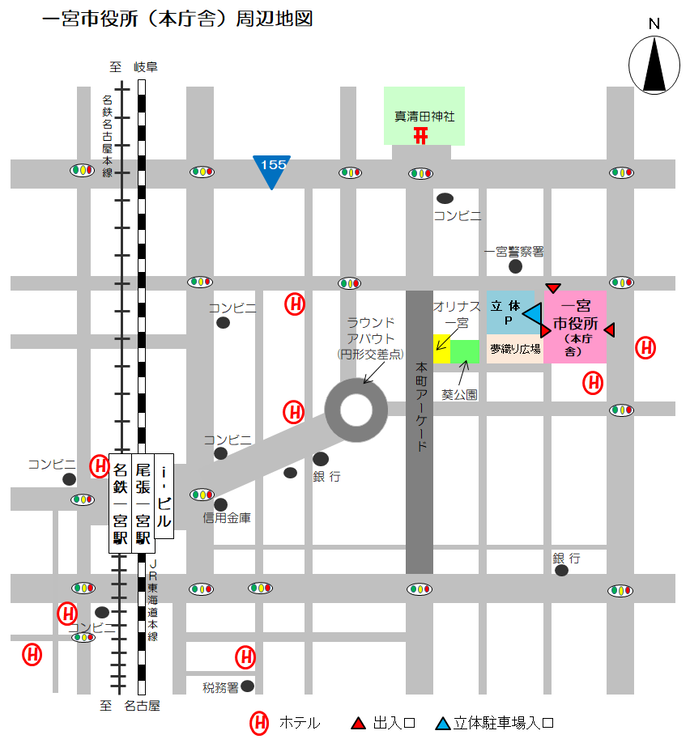イラスト：一宮市役所周辺地図
