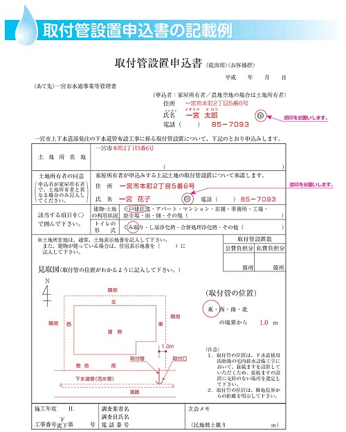 イラスト：取付管設置申込書の記載例