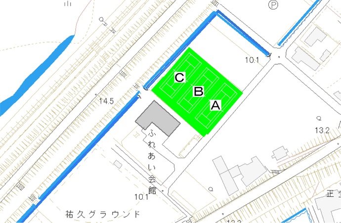 尾西文化広場テニスコートの面配置図