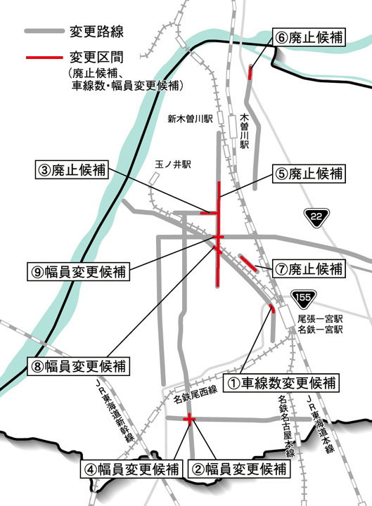 イラスト：見直し候補路線を示した地図