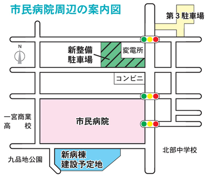 市民病院周辺の案内図