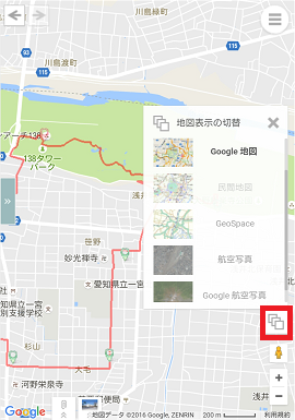 一宮市地図情報サイト「１３８マップ」の一宮市ウォーキングマップ「地図表示の切替」画面