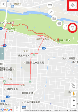 一宮市地図情報サイト「１３８マップ」の一宮市ウォーキングマップ「現在地の表示」画面