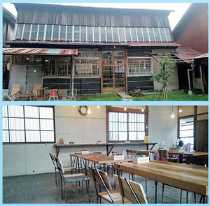 昨年市内にオープンした のこぎり屋根の工場を改築したカフェの写真