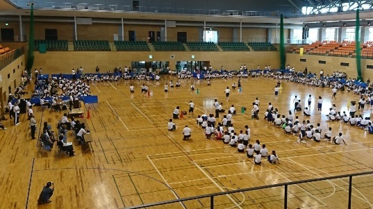 手をつなぐ子らの運動会の遠景写真