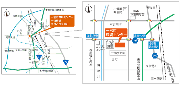 環境センター所在地の案内図