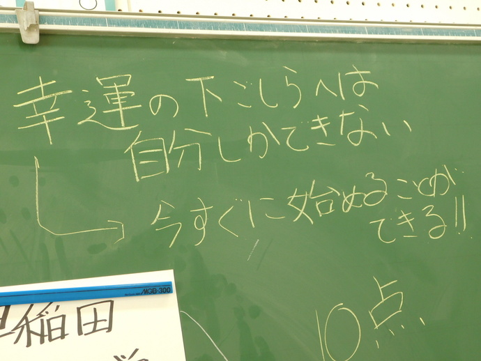 写真：黒板に書かれた藤本さんの「夢曲線」3