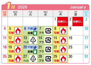 2026年1月今伊勢連区ごみ・資源収集日カレンダー