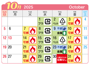 2025年10月起連区ごみ・資源収集日カレンダー