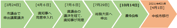 中核市指定の手続きの流れ図