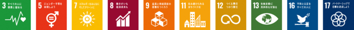 SDGsロゴ3,5,7,8,9,11,12,13,16,17