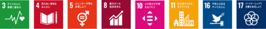SDGsロゴ3,4,5,8,10,11,16,17