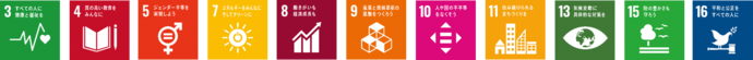 SDGsロゴ3,4,5,7,8,9,10,11,13,15,16