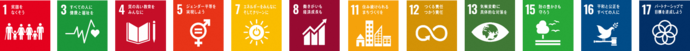 SDGsロゴ1,3,4,5,7,8,11,12,13,15,16,17