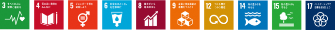 SDGsロゴ3,4,5,6,8,9,12,14,15,17