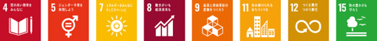SDGsロゴ4,5,7,8,9,11,12,15