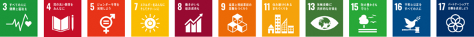 SDGsロゴ3,4,5,7,8,9,11,13,15,16,17