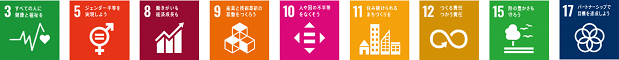 SDGsロゴ3,,5,,8,9,10,11,12,15,17