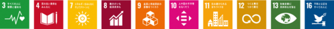 SDGsロゴ3,4,7,8,9,10,11,12,13,16