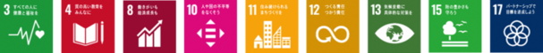 SDGsロゴ3,4,8,10,11,12,13,15,17