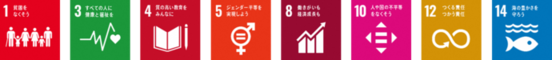 SDGsロゴ1,3,4,5,8,10,12,14