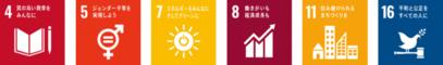 SDGsロゴ4,5,7,8,11,16