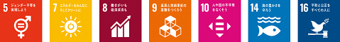 SDGsロゴ5,7,8,9,10,14,16