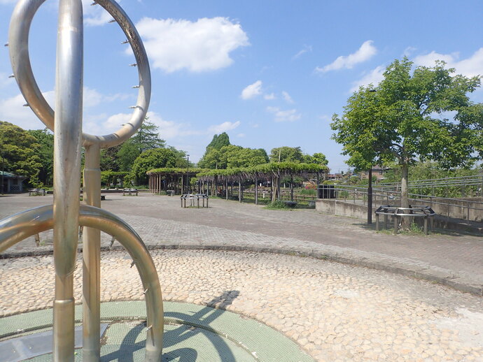 水景施設と藤棚