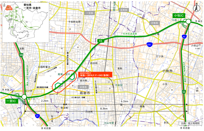 尾張一宮PAスマートインターチェンジ（仮称）の位置図