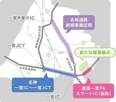 一宮市全域の高速道路ネットワークの図